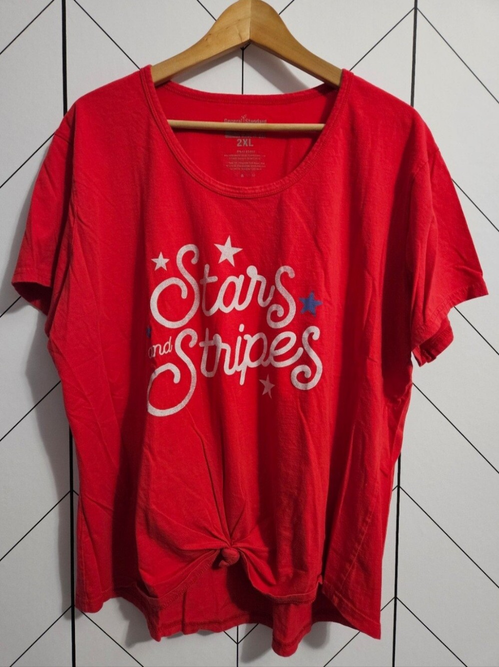 General Standard Red Stars and Stripes Knot Front Graphic Knit T-Shirt, Size 2XL